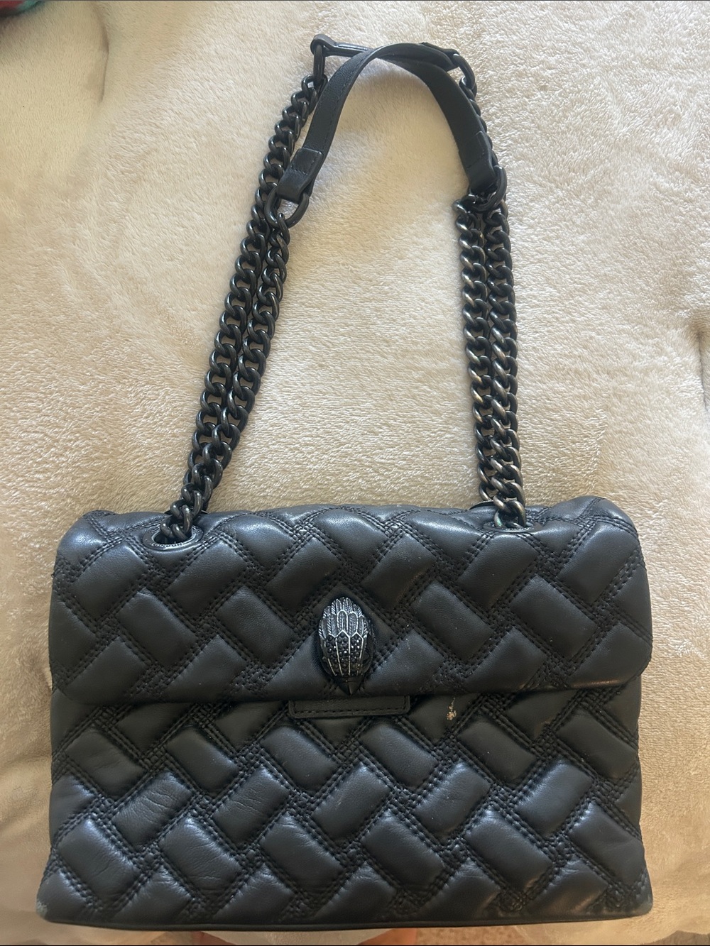 Kurt Geiger Black Quilted Shoulder Bag with Chain Straps